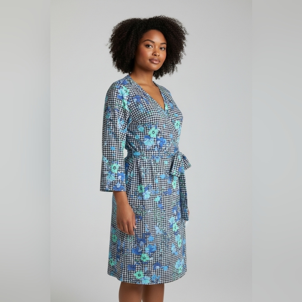 Lands' End Floral Gingham Wrap Dress